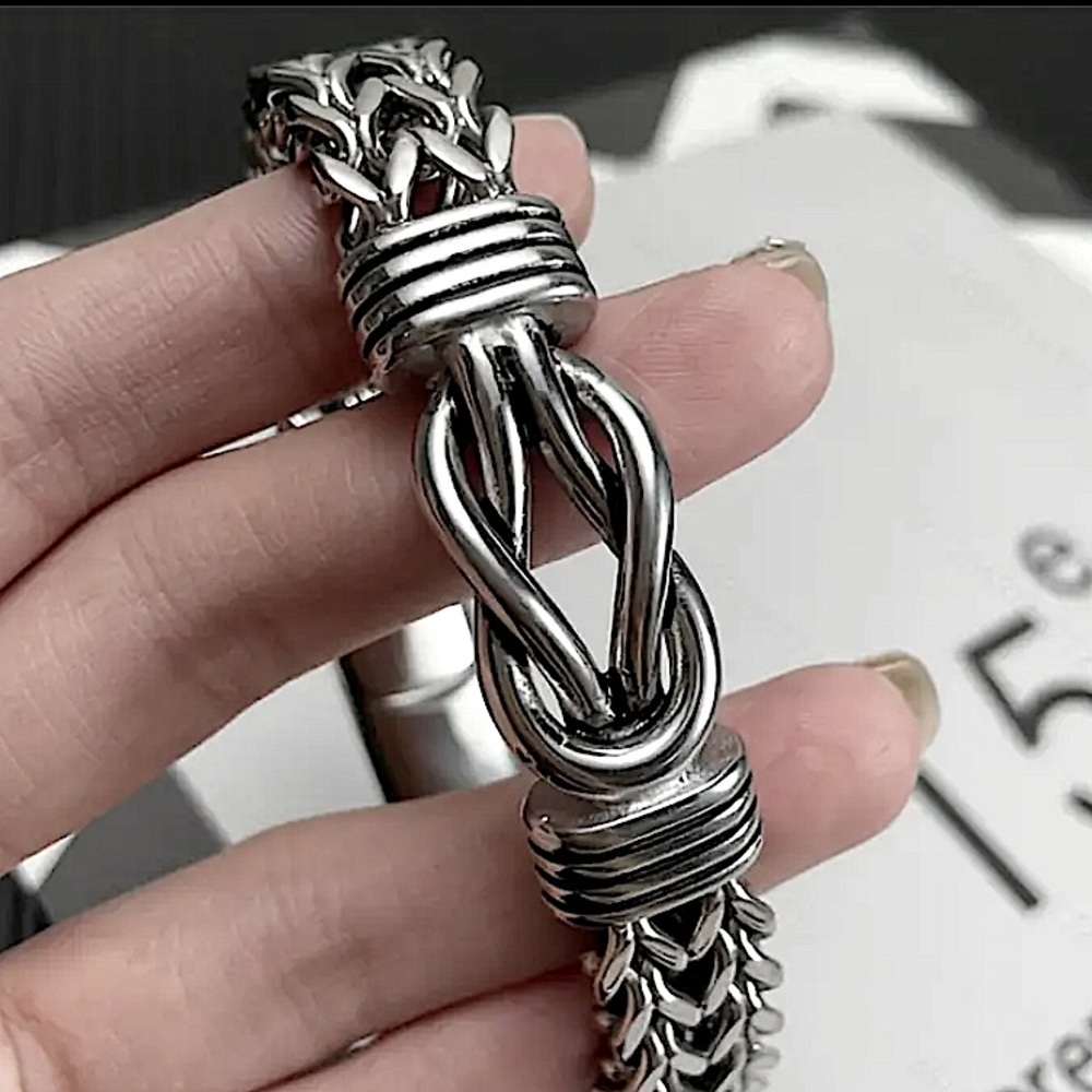 Stainless Steel Cuban Chain Bracelet Magnetic Closure Hip Hop Knot - Picture 3 of 4
